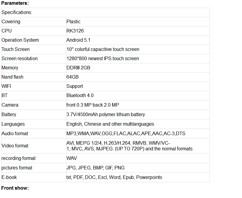 RK3126 Tablet 10 Inch Android OEM ODM